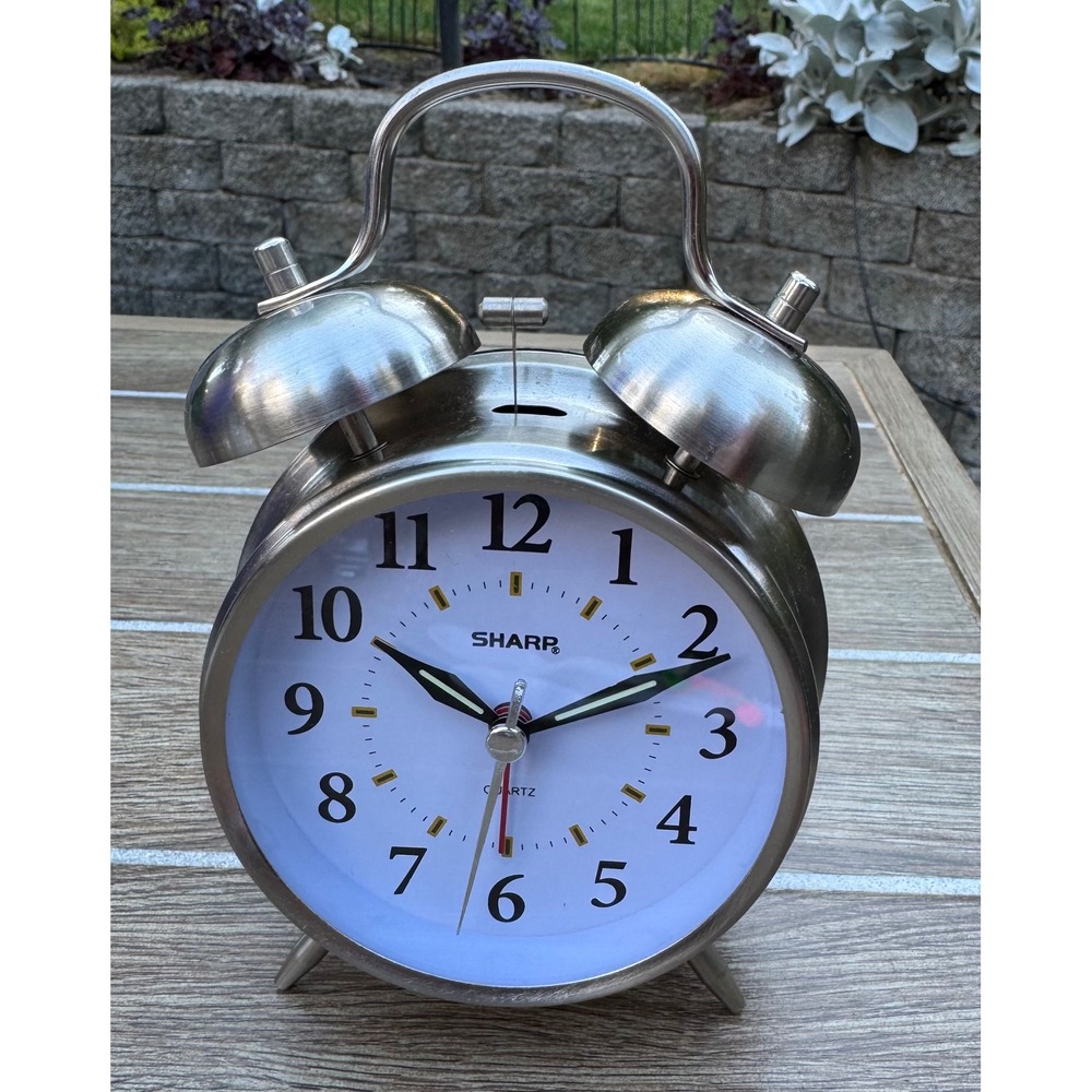 Sharp SPC800 Twin Bell Alarm Clock Silver  Retro Analog Quartz Luminous Hand
